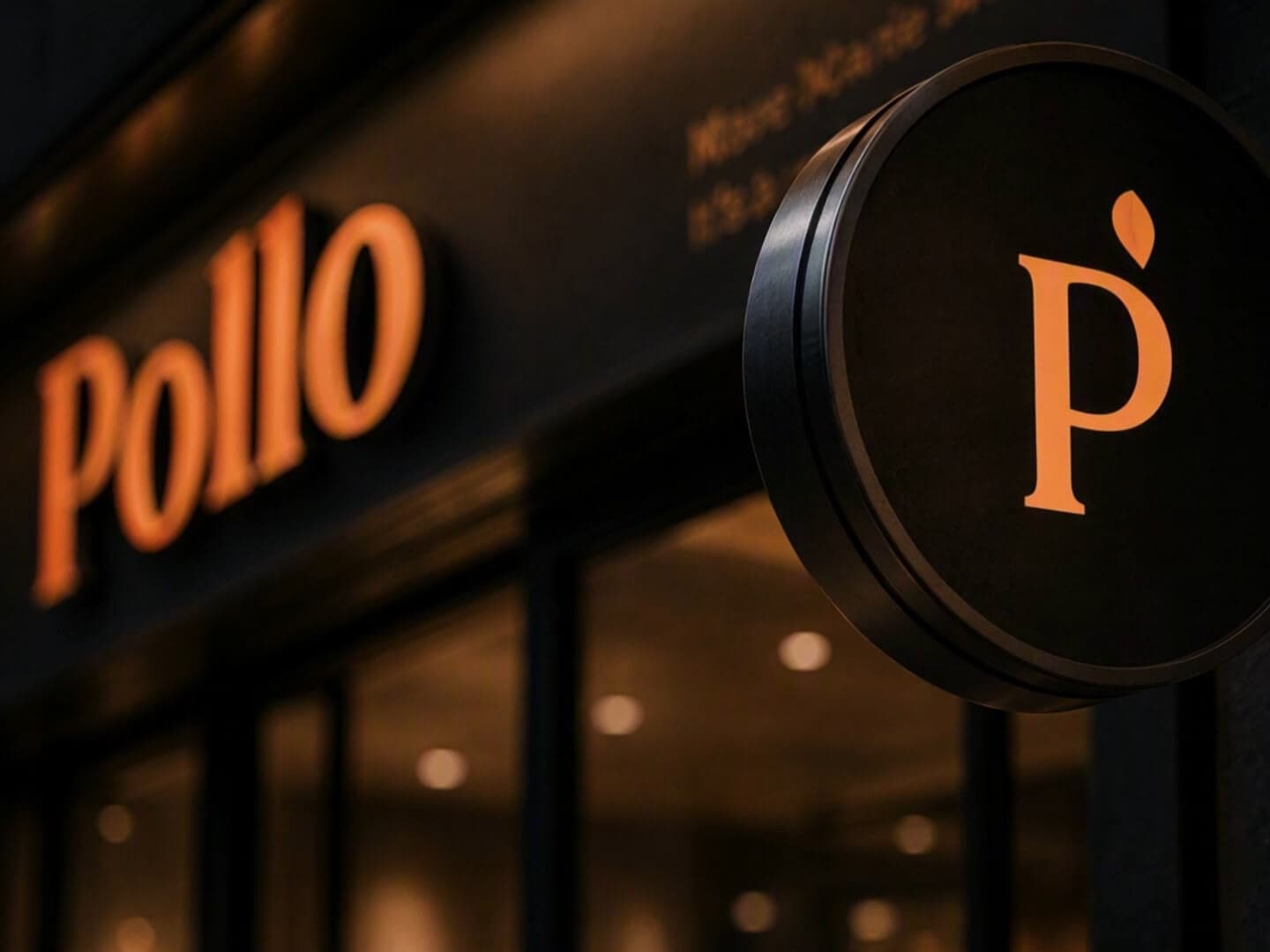 Вывеска Pollo в тёплом вечернем свете